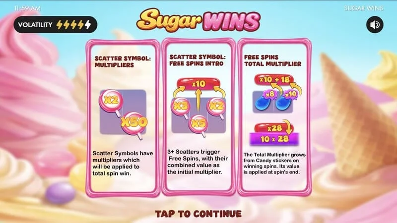 Sugar Wins – spilleautomatens hovedmeny